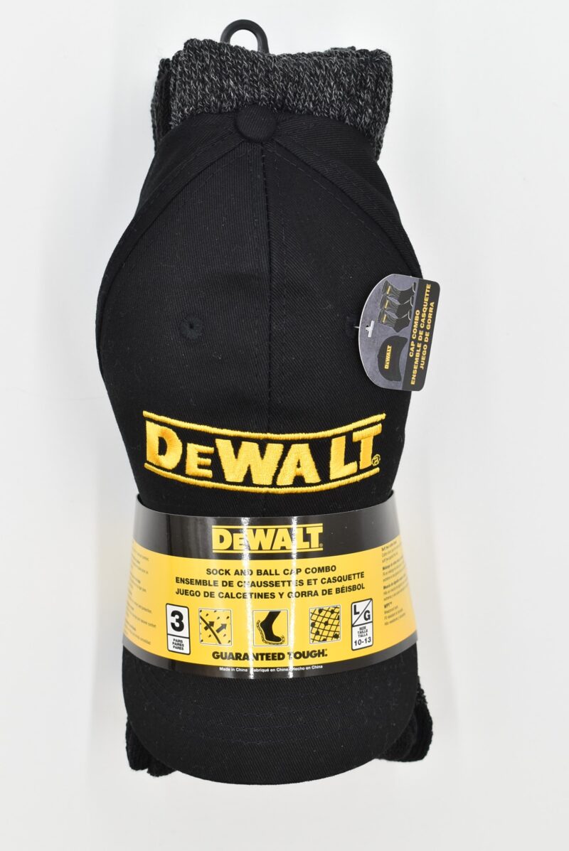 Chaussettes de travail DEWALT DXSC130-BLK, lot de 3 avec casquette de baseball en polyester/coton