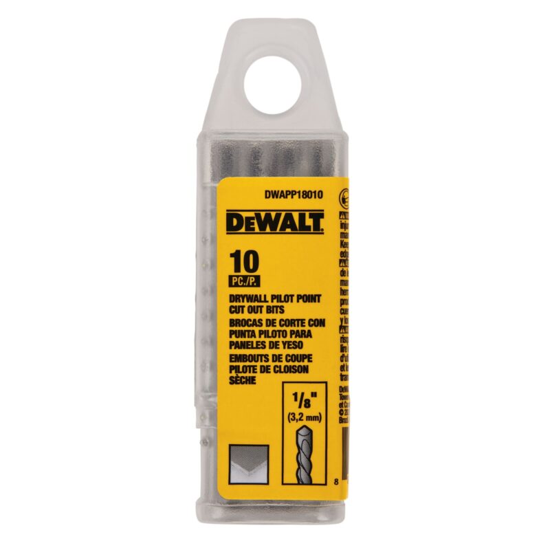 Ensemble de 10 embouts DeWALT de découpe pour cloisons sèches 1/8 pouce PILOT POINT®